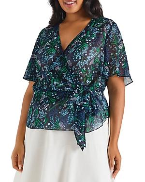 Estelle Plus Orchid Floral Print Faux Wrap Top