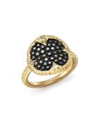 Armenta Blackened Sterling Silver & 18k Yellow Gold Old World Pave Champagne Diamond Disc Ring