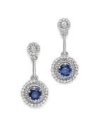 Blue Sapphire And Diamond Drop Earrings In 14k White Gold - 100% Exclusive
