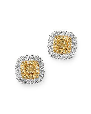Bloomingdale's Cushion-cut Yellow & White Diamond Stud Earrings In 18k White & Yellow Gold - 100% Exclusive