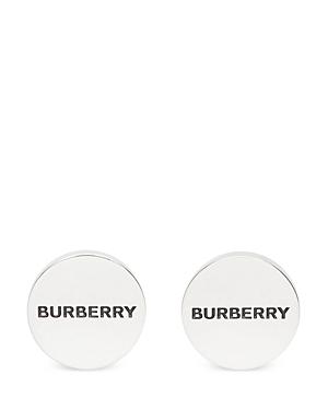 Burberry Silver Plated Engraved Logo Round Cufflinks