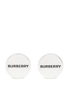 Burberry Silver Plated Engraved Logo Round Cufflinks