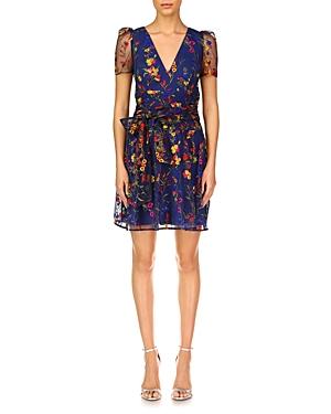 Ml Monique Lhuiller Embroidered Mesh Puff Sleeve Cocktail Dress