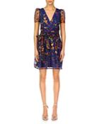 Ml Monique Lhuiller Embroidered Mesh Puff Sleeve Cocktail Dress