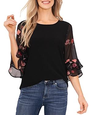 Cece Mixed Media Floral Ruffle Sleeve Top