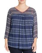 Lucky Brand Plus Embroidered Neck Ikat Mixed Media Blouse