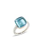 Pomellato Nudo Maxi Ring With Faceted Blue Topaz And Diamonds In 18k White And Rose Gold