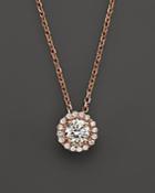 Diamond Halo Pendant Necklace In 14k Rose Gold, .50 Ct. T.w.