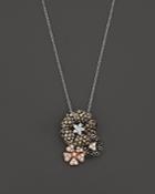 Brown, Black And White Diamond Flower Pendant Necklace In 14k White, Yellow And Rose Gold, 17 - 100% Exclusive