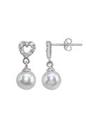 Aqua Pave Heart & Cultured Freshwater Pearl Drop Earrings - 100% Exclusive