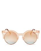 Quay Fleur Mirrored Round Cat Eye Sunglasses, 49mm