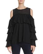 Alpha And Omega Pleated Cold-shoulder Top
