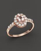 Morganite And Diamond Halo Ring In 14k Rose Gold