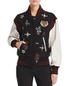 Joie Asuna Leather-sleeve Embellished Bomber Jacket