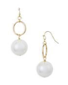 Aqua Circle & Imitation Pearl Drop Earrings In Gold Tone - 100% Exclusive