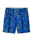 Tommy Bahama Naples Hibiscus Highway Stripe Floral Print Straight Fit Swim Trunks
