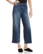 Eileen Fisher Frayed Wide-leg Ankle Jeans In Aged Indigo