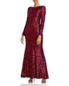 Eliza J Long Sleeve Sequined Gown