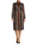 Marina Rinaldi Decimale Striped Buckle-detail Midi Dress