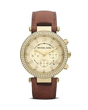 Michael Kors Leather Parker Glitz Watch, 39mm