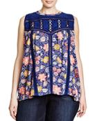 Lucky Brand Plus Embroidered Floral-print Top