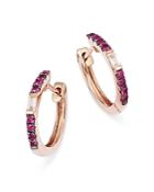 Meira T 14k Rose Gold Hoop Earrings With Pink Sapphires And Diamonds