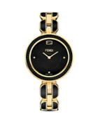 Fendi My Way Black Ceramic And Gold Tone Stainless Steel Watch With Fox Fur Glamy, 36mm