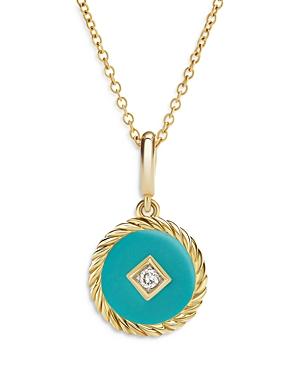 David Yurman Cable Collectibles Turquoise Enamel Charm Necklace With Diamond, 16