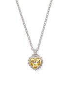 Judith Ripka Sterling Silver Rapture Heart Pendant Necklace With Faceted Canary Crystal, 17