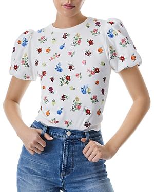 Alice And Olivia Risa Puff Sleeve Embroidered Top