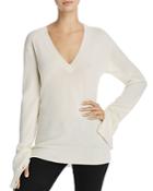 Theory V-neck Button-sleeve Cashmere Sweater