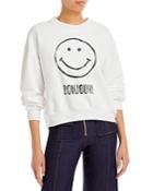 Cinq A Sept Bonjour Smiley Face Sweatshirt
