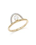 Mateo 14k Yellow Gold Cultured Freshwater Pearl And Diamond Arc Ring