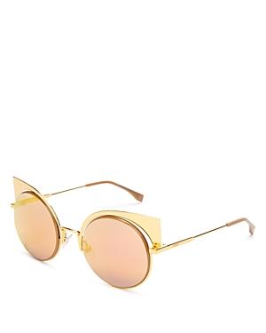 Fendi Eyeshine Round Cat Eye Mirrored Sunglasses, 52mm