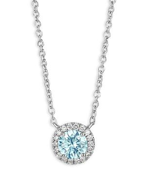 Lightbox Jewelry 10k White Gold Halo Basics Lab Grown Blue & White Diamond Pendant Necklace, 16-18
