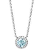 Lightbox Jewelry 10k White Gold Halo Basics Lab Grown Blue & White Diamond Pendant Necklace, 16-18