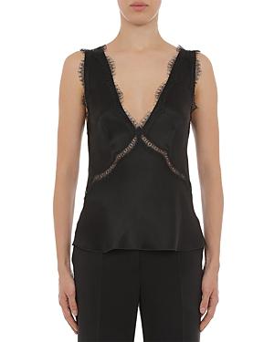 Alberta Ferretti Satin Lace Trim Top