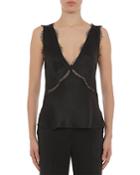 Alberta Ferretti Satin Lace Trim Top