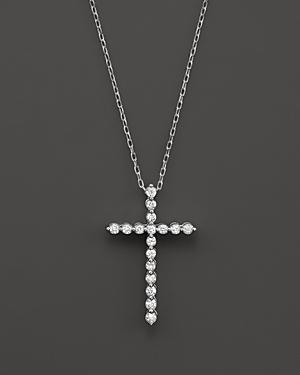 Diamond Cross Pendant Necklace In 14k White Gold, .30 Ct. T.w.