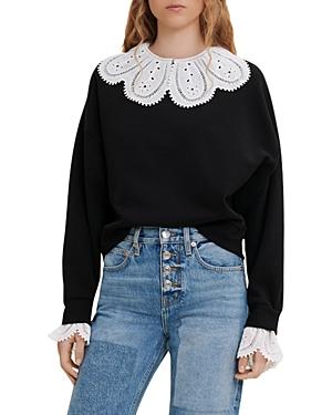 Maje Tendre Lace Trim Sweatshirt