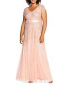 Adrianna Papell Plus Cap Sleeve Embellished Gown