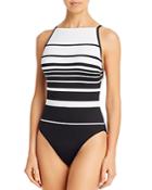 Lauren Ralph Lauren Gradient Striped High Neck One Piece Swimsuit