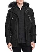 The Kooples Heavy Nylon And Leather Puffer Coat