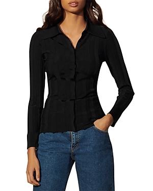 Sandro Aurel Ribbed Collared Cardigan