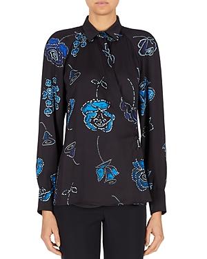 Armani Side Button Rose Print Long Sleeve Blouse