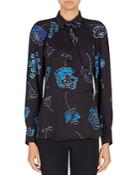 Armani Side Button Rose Print Long Sleeve Blouse