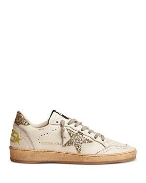 Golden Goose Women's Ball Star Silver Glitter Detail Low Top Sneakers