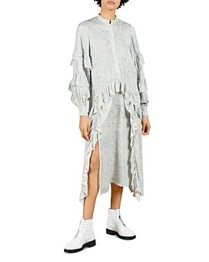 Ted Baker Marble Print Silk Ruffled Midi Dress