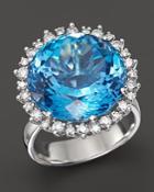 Blue Topaz And Diamond Statement Ring In 14k White Gold