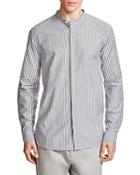Vince Banded Collar Striped Slim Fit Button Down Shirt